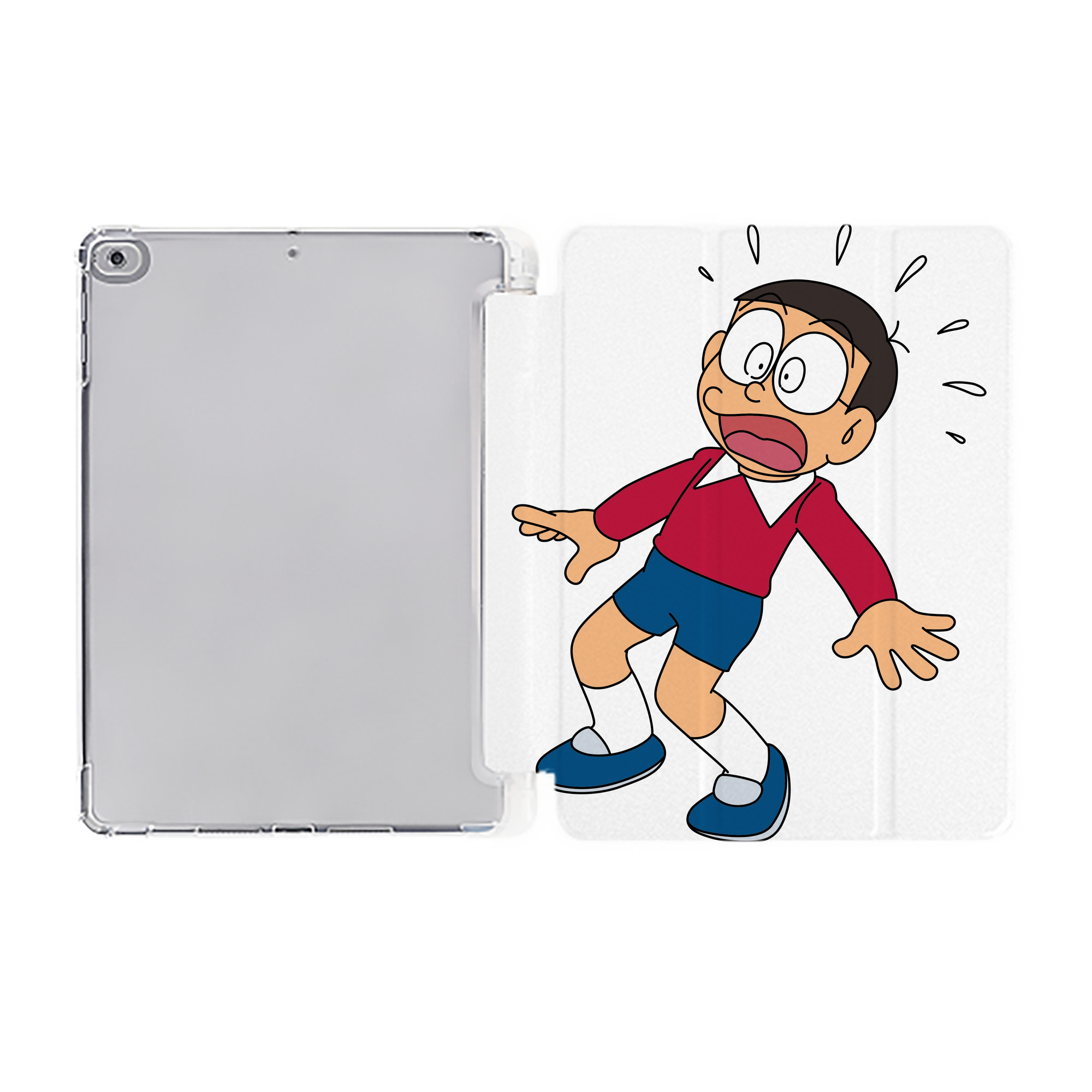 （画像用） ドラえもん 野比 のび太 Doraemon Nobita Nobi IPad ケース ペン収納付き 三つ折りスタンド PUレザー×シリコン 対応機種9.5/10.5/10.9インチ